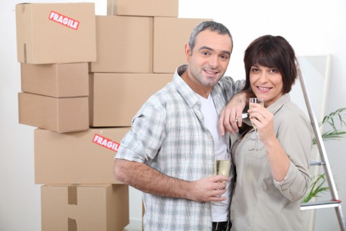Boxes and furniture prepared for a flat move in Clapham
